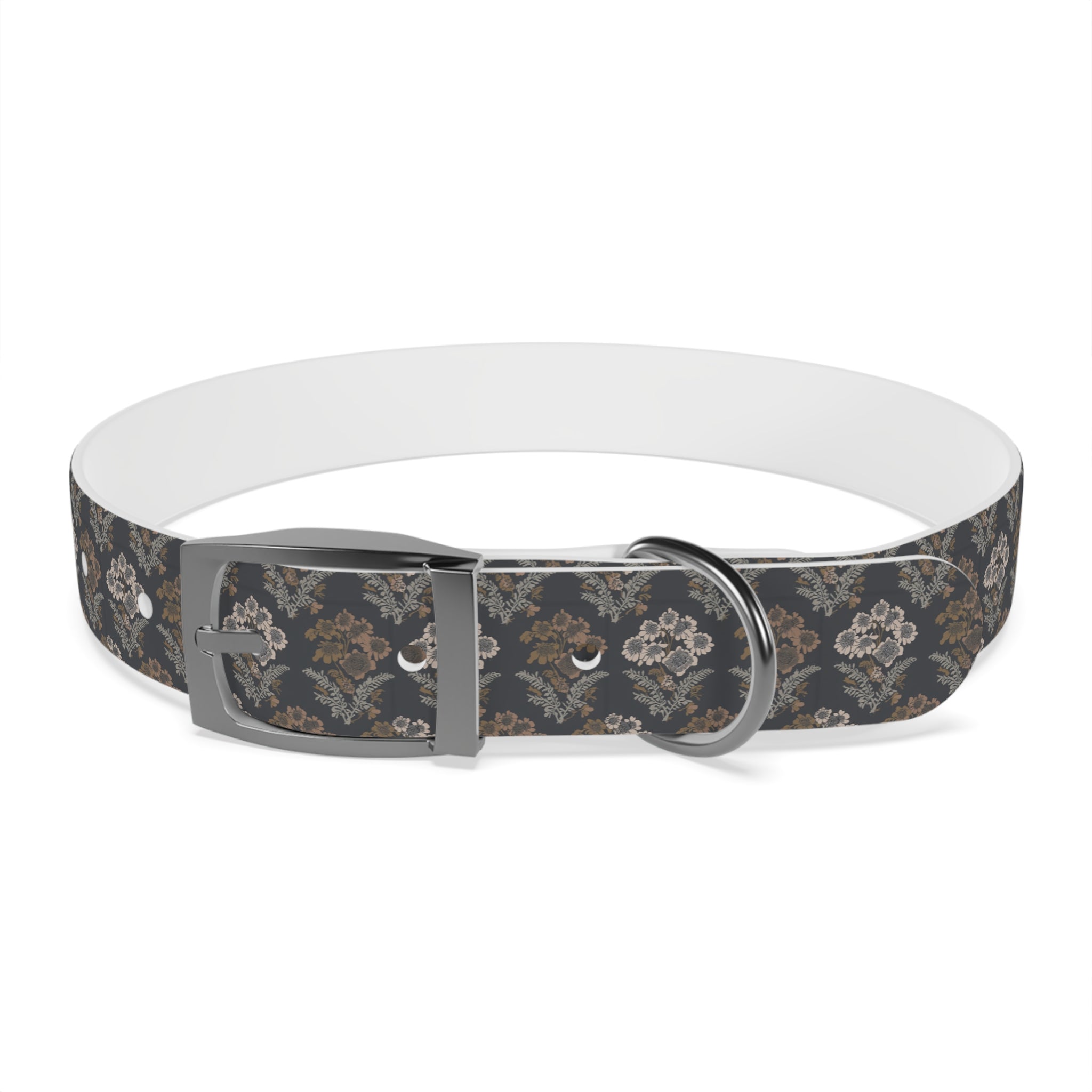 Vintage Damask Dog Collar — Elegant Grey Floral Pattern