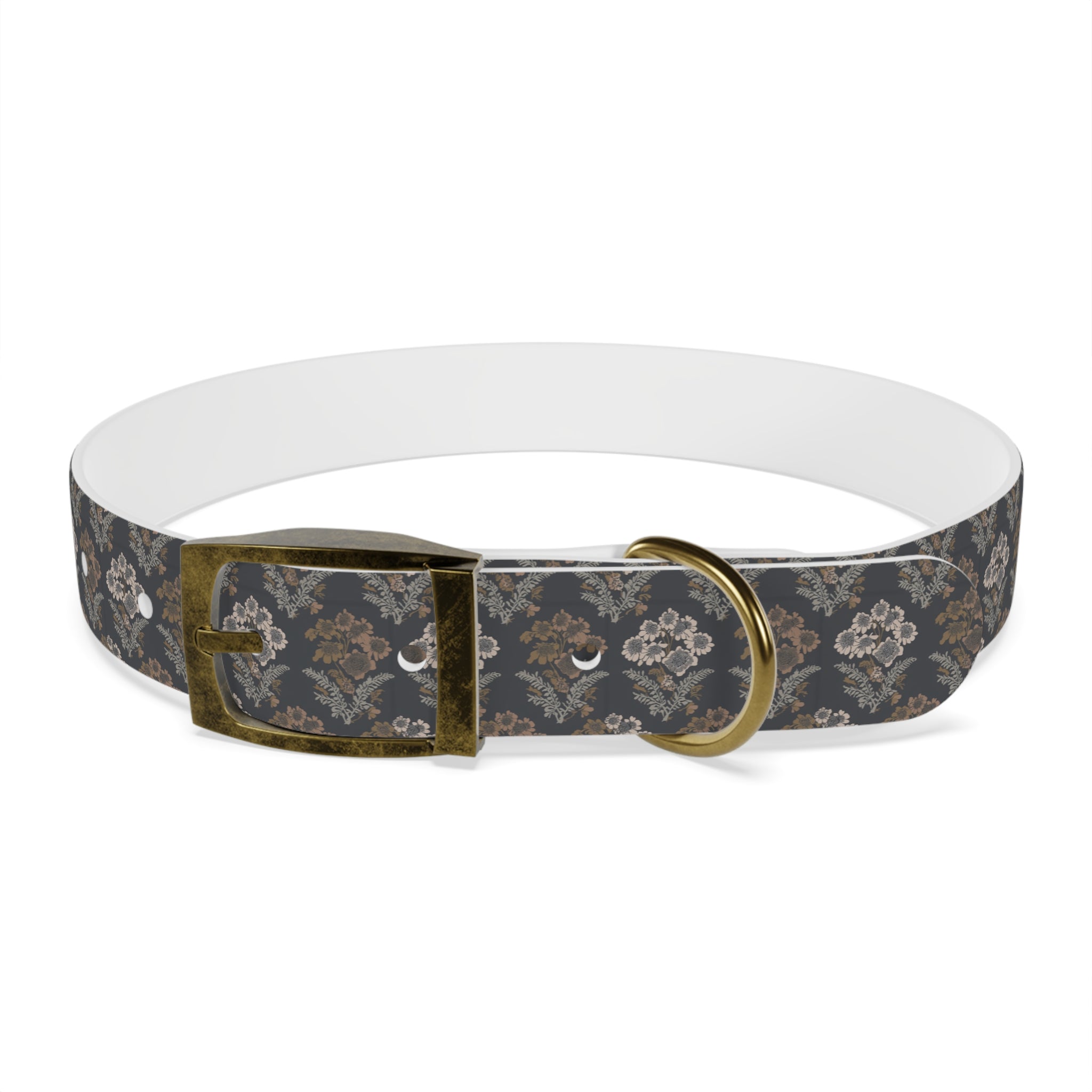Vintage Damask Dog Collar — Elegant Grey Floral Pattern
