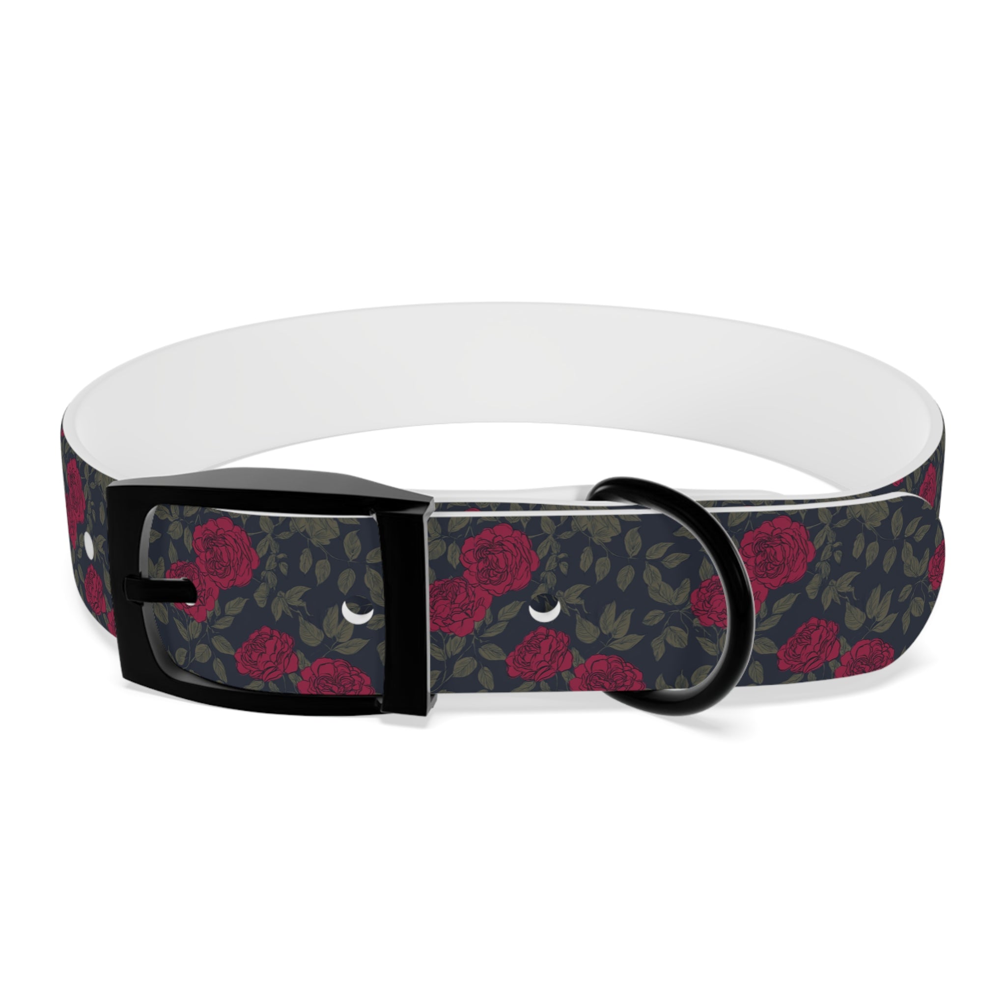 Navy Rose Dog Collar — Vintage Floral Adjustable Pet Collar