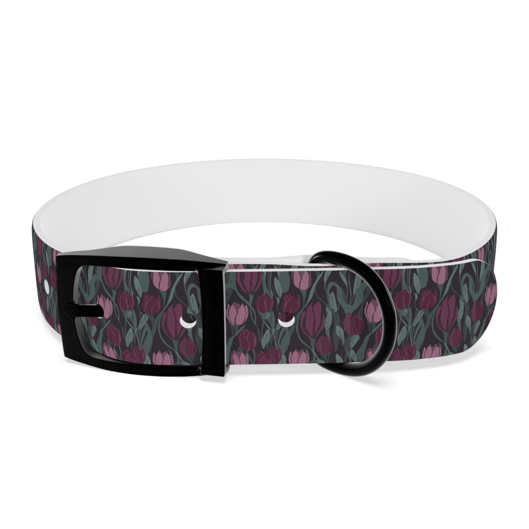 Tulip Pattern Dog Collar — Floral Purple & Green Adjustable Pet Collar