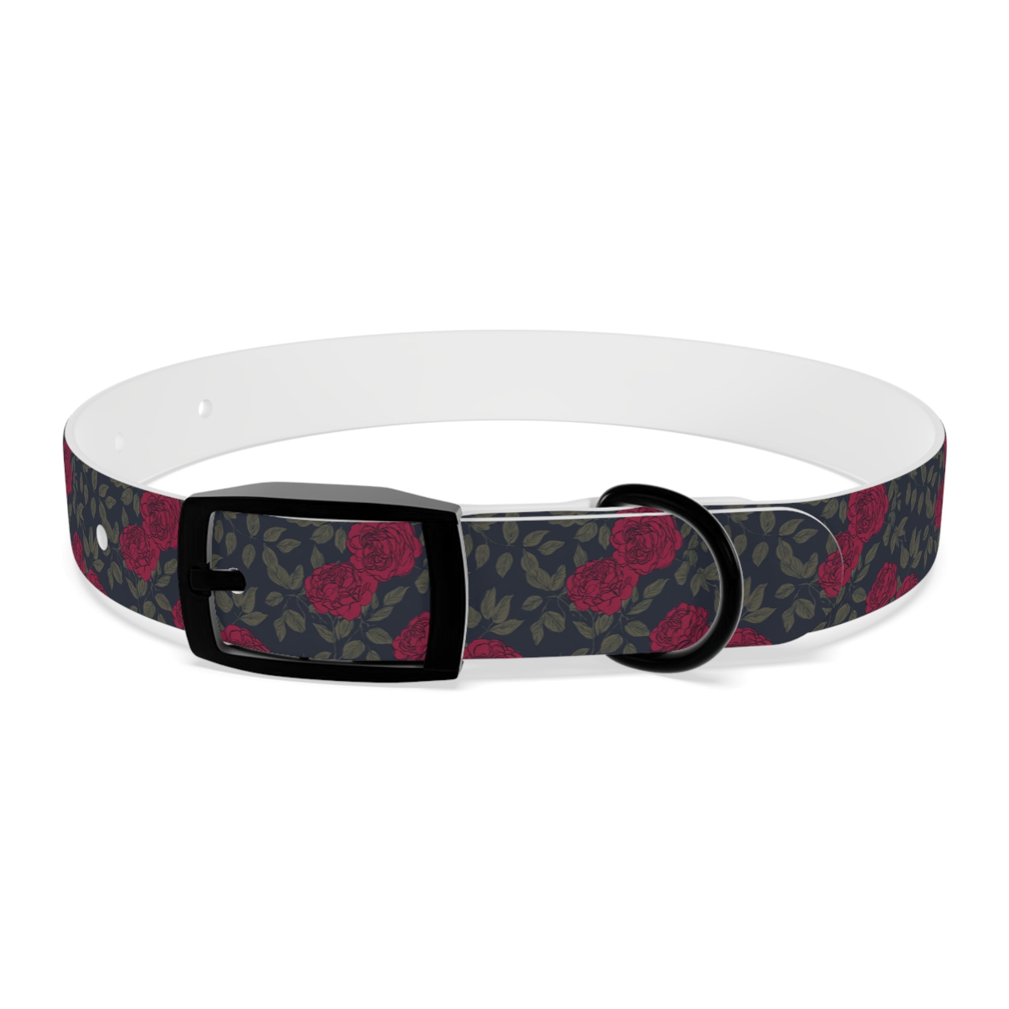 Navy Rose Dog Collar — Vintage Floral Adjustable Pet Collar