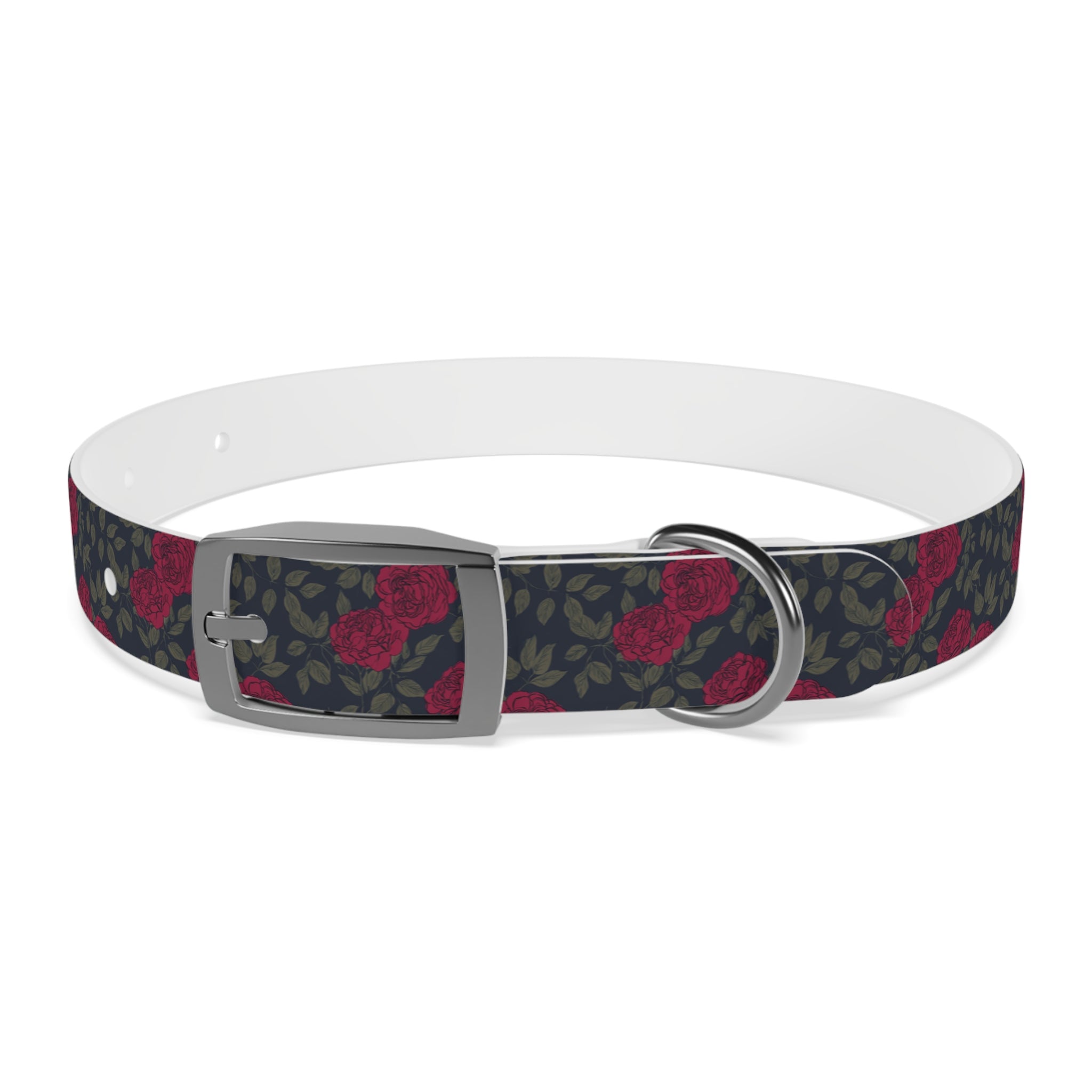 Navy Rose Dog Collar — Vintage Floral Adjustable Pet Collar
