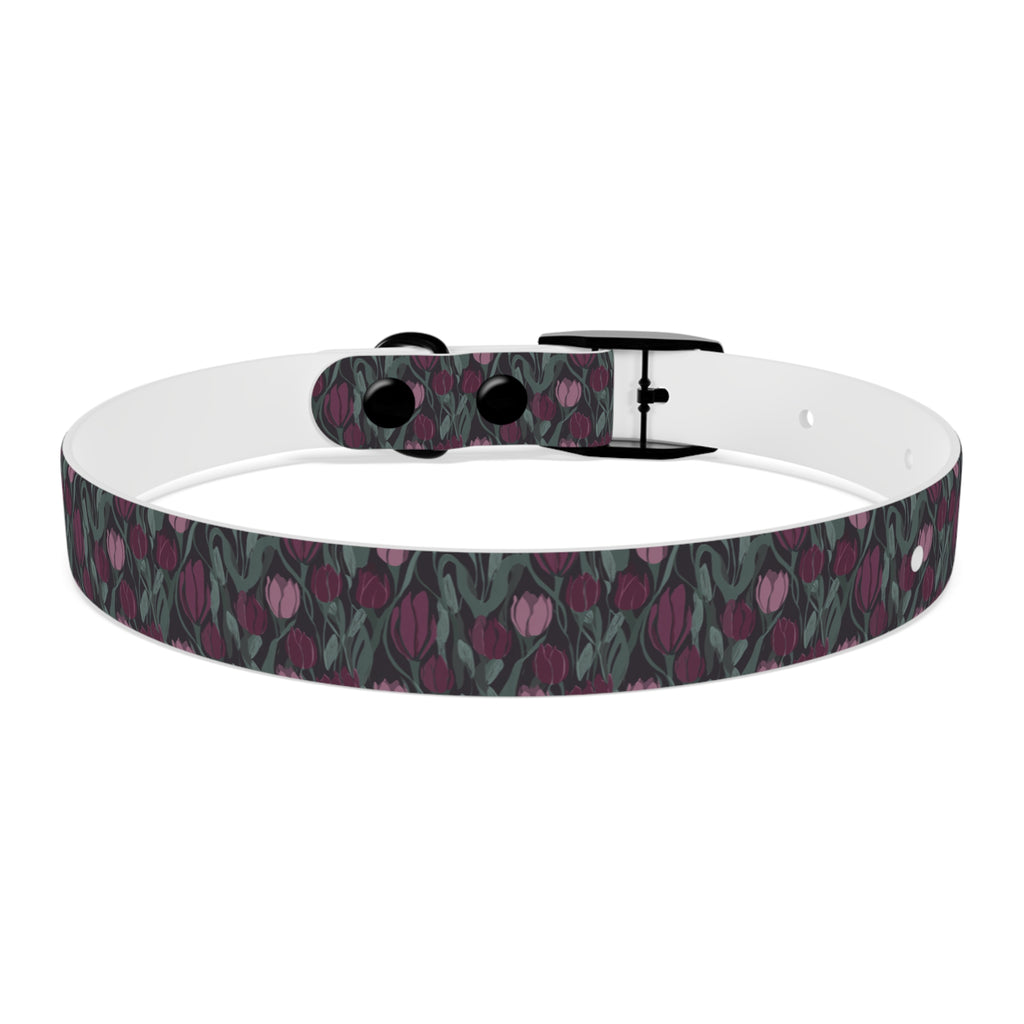 Tulip Pattern Dog Collar — Floral Purple & Green Adjustable Pet Collar