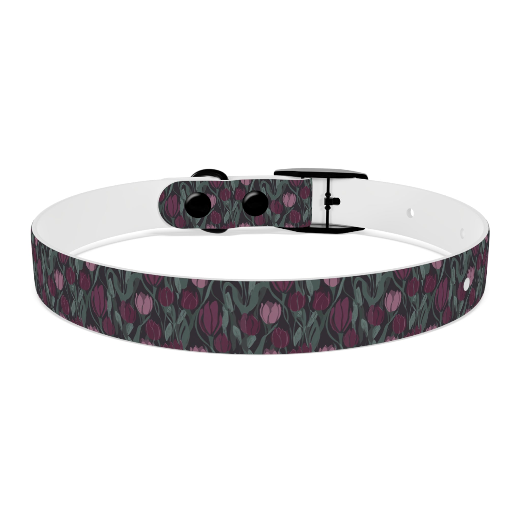 Tulip Pattern Dog Collar — Floral Purple & Green Adjustable Pet Collar