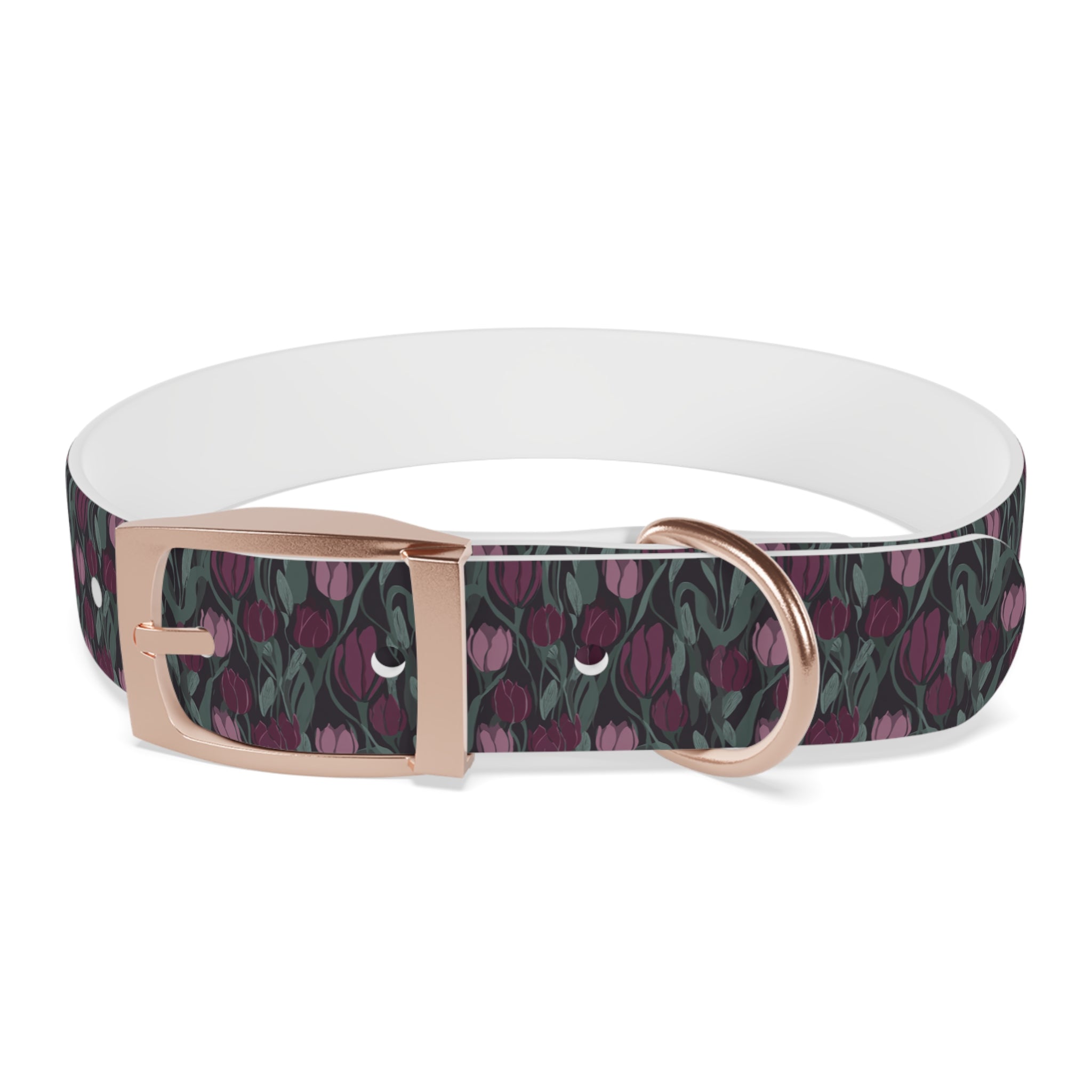 Tulip Pattern Dog Collar — Floral Purple & Green Adjustable Pet Collar