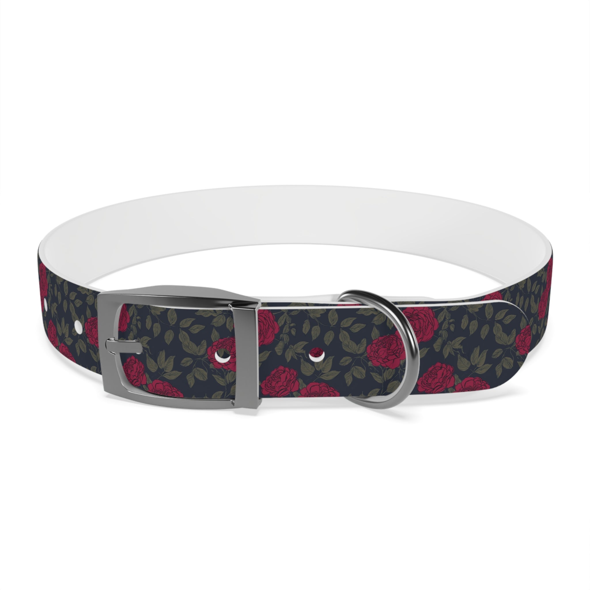 Navy Rose Dog Collar — Vintage Floral Adjustable Pet Collar