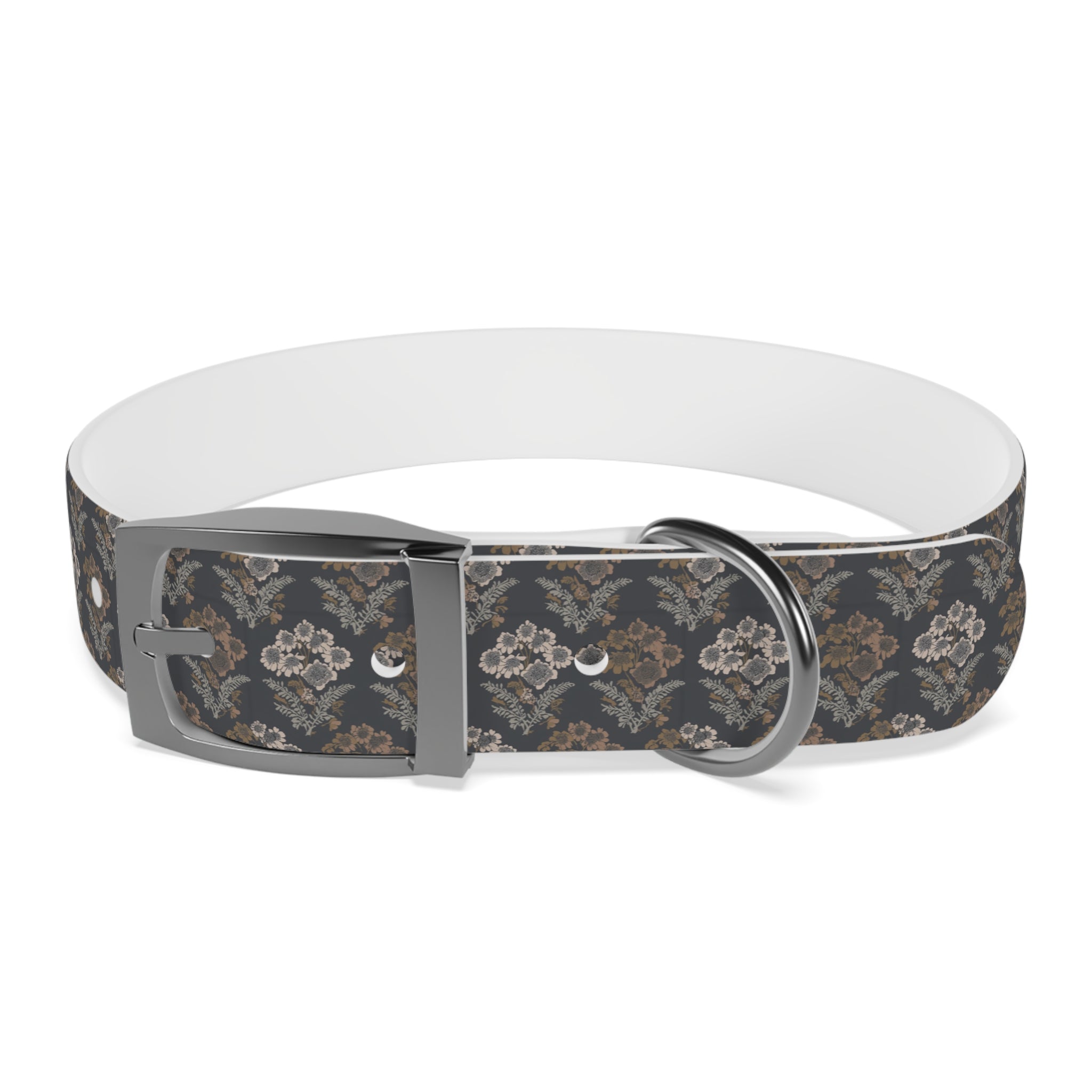 Vintage Damask Dog Collar — Elegant Grey Floral Pattern