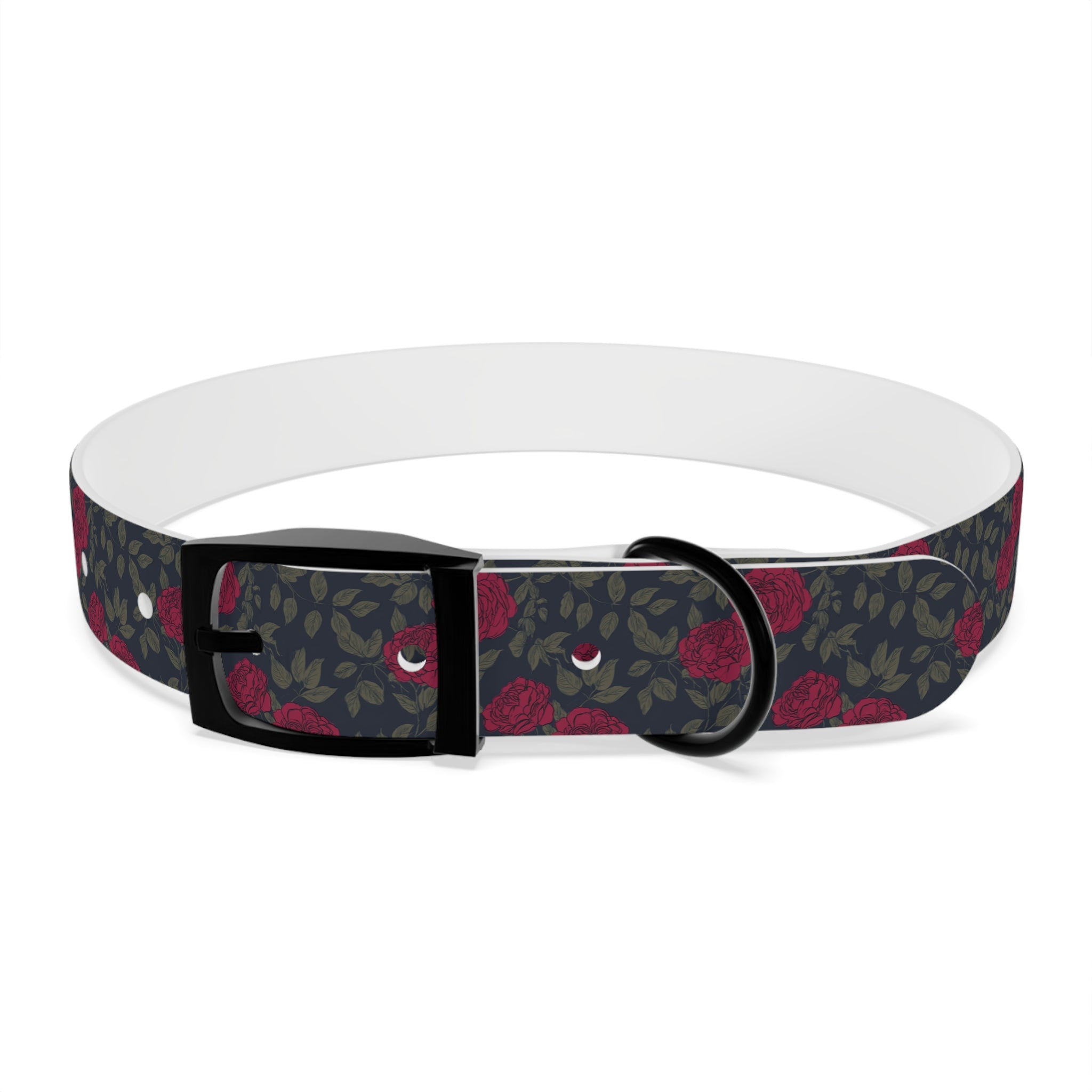 Navy Rose Dog Collar — Vintage Floral Adjustable Pet Collar