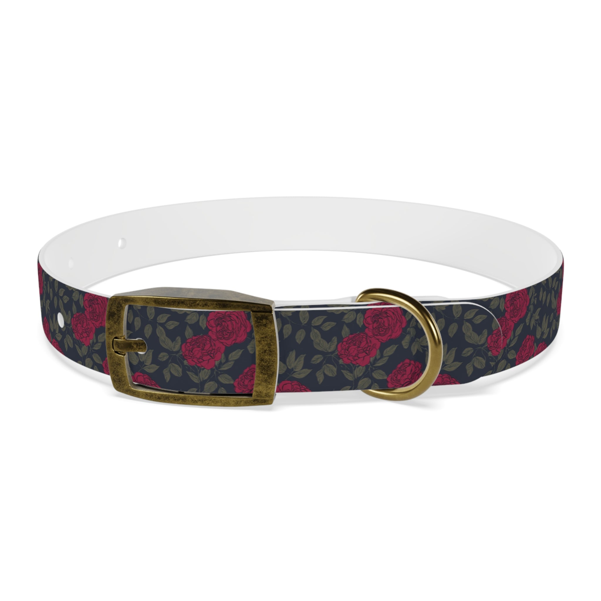 Navy Rose Dog Collar — Vintage Floral Adjustable Pet Collar