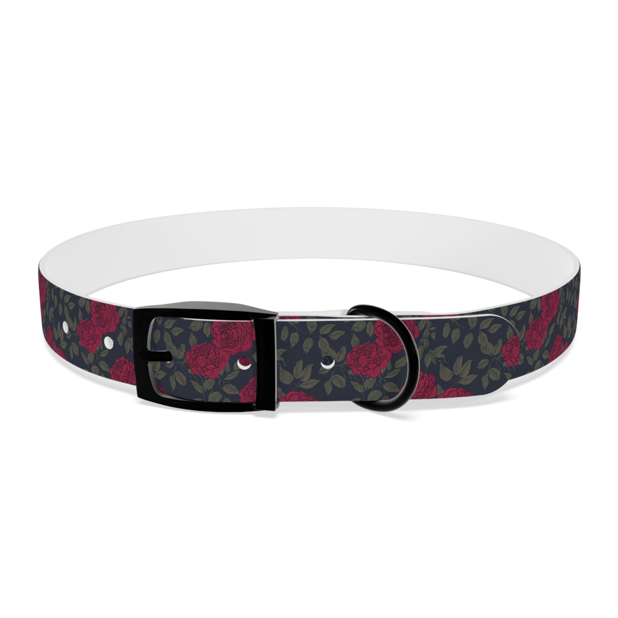 Navy Rose Dog Collar — Vintage Floral Adjustable Pet Collar