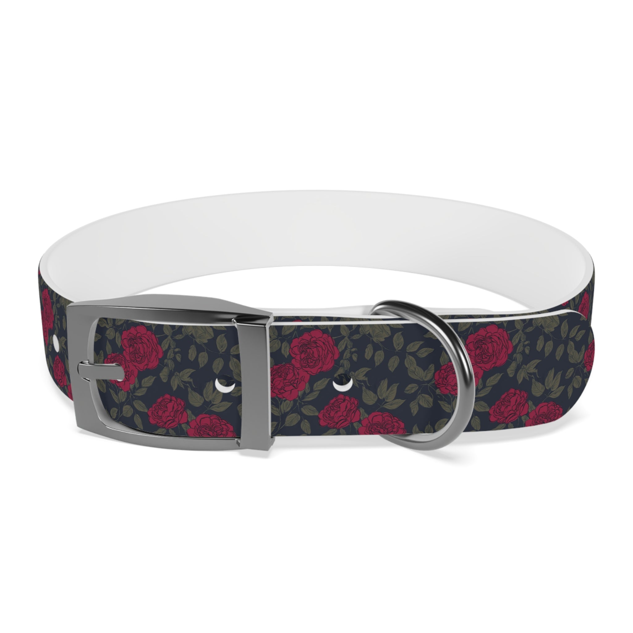 Navy Rose Dog Collar — Vintage Floral Adjustable Pet Collar