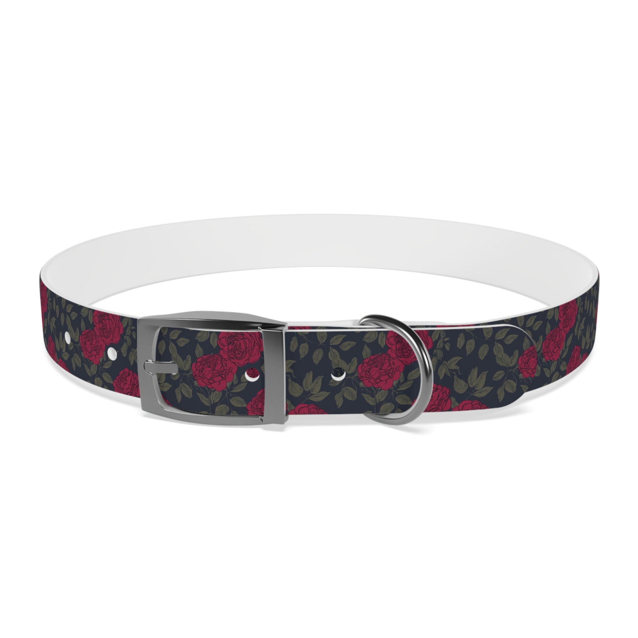 Navy Rose Dog Collar — Vintage Floral Adjustable Pet Collar