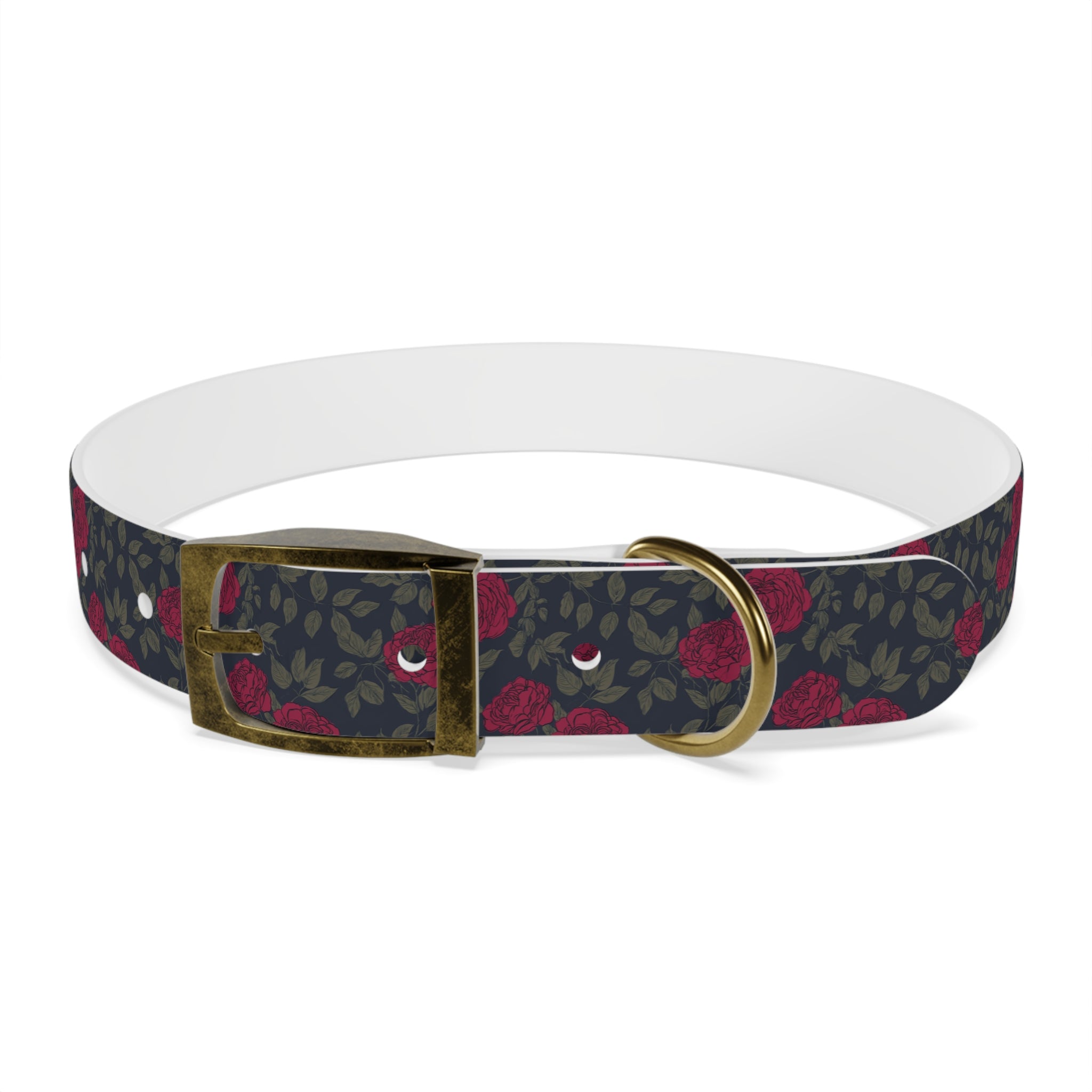 Navy Rose Dog Collar — Vintage Floral Adjustable Pet Collar