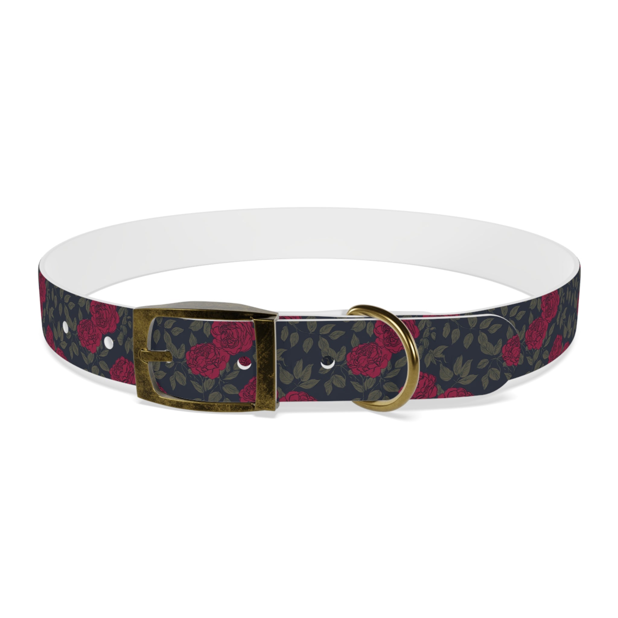 Navy Rose Dog Collar — Vintage Floral Adjustable Pet Collar