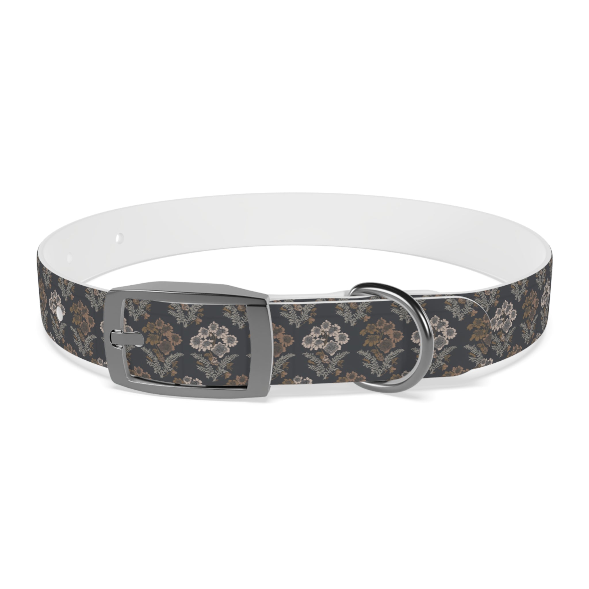 Vintage Damask Dog Collar — Elegant Grey Floral Pattern