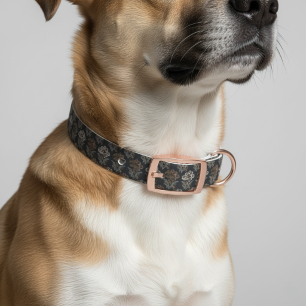 Vintage Damask Dog Collar — Elegant Grey Floral Pattern